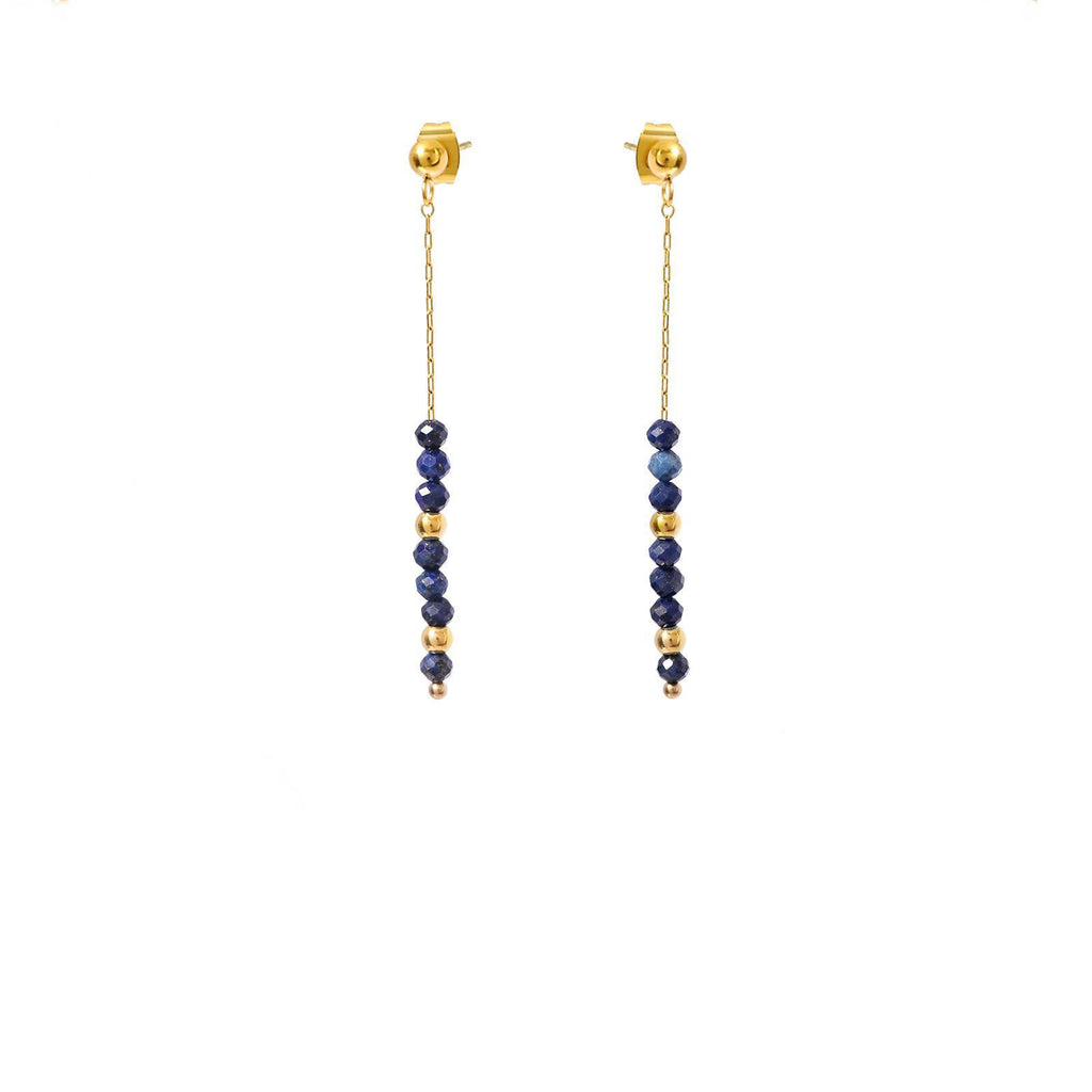Lapis Lazuli Pink Tourmaline Moonstone Blue Apatite Amethyst Earrings in 18K gold-plated metal