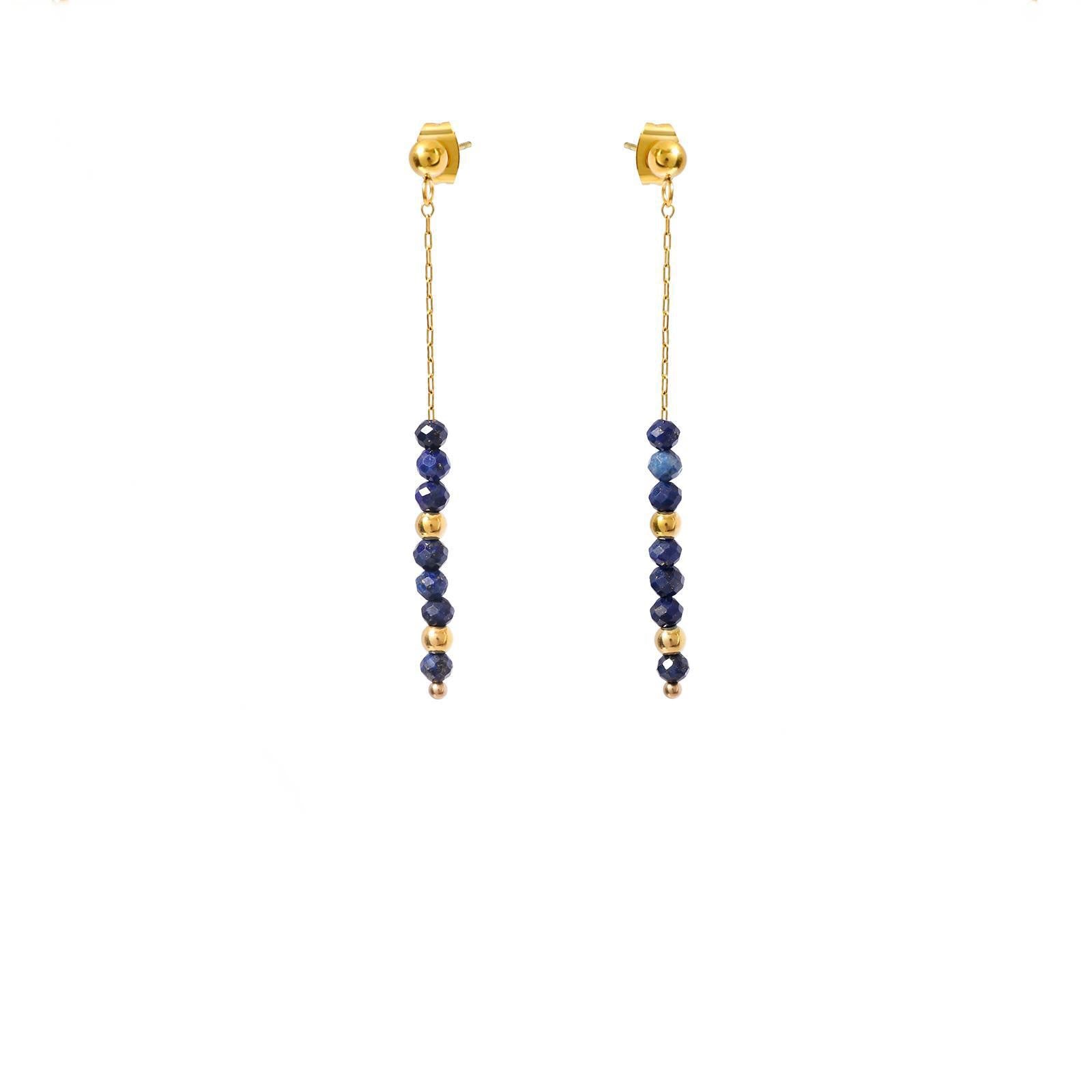 Lapis Lazuli Pink Tourmaline Moonstone Blue Apatite Amethyst Earrings in 18K gold-plated metal
