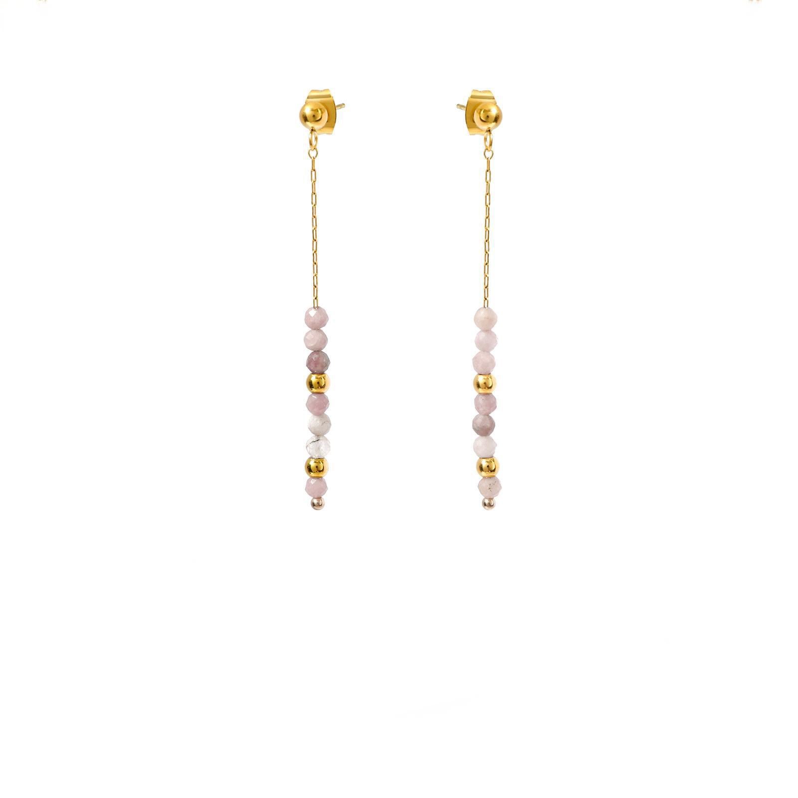 Lapis Lazuli Pink Tourmaline Moonstone Blue Apatite Amethyst Earrings in 18K gold-plated metal