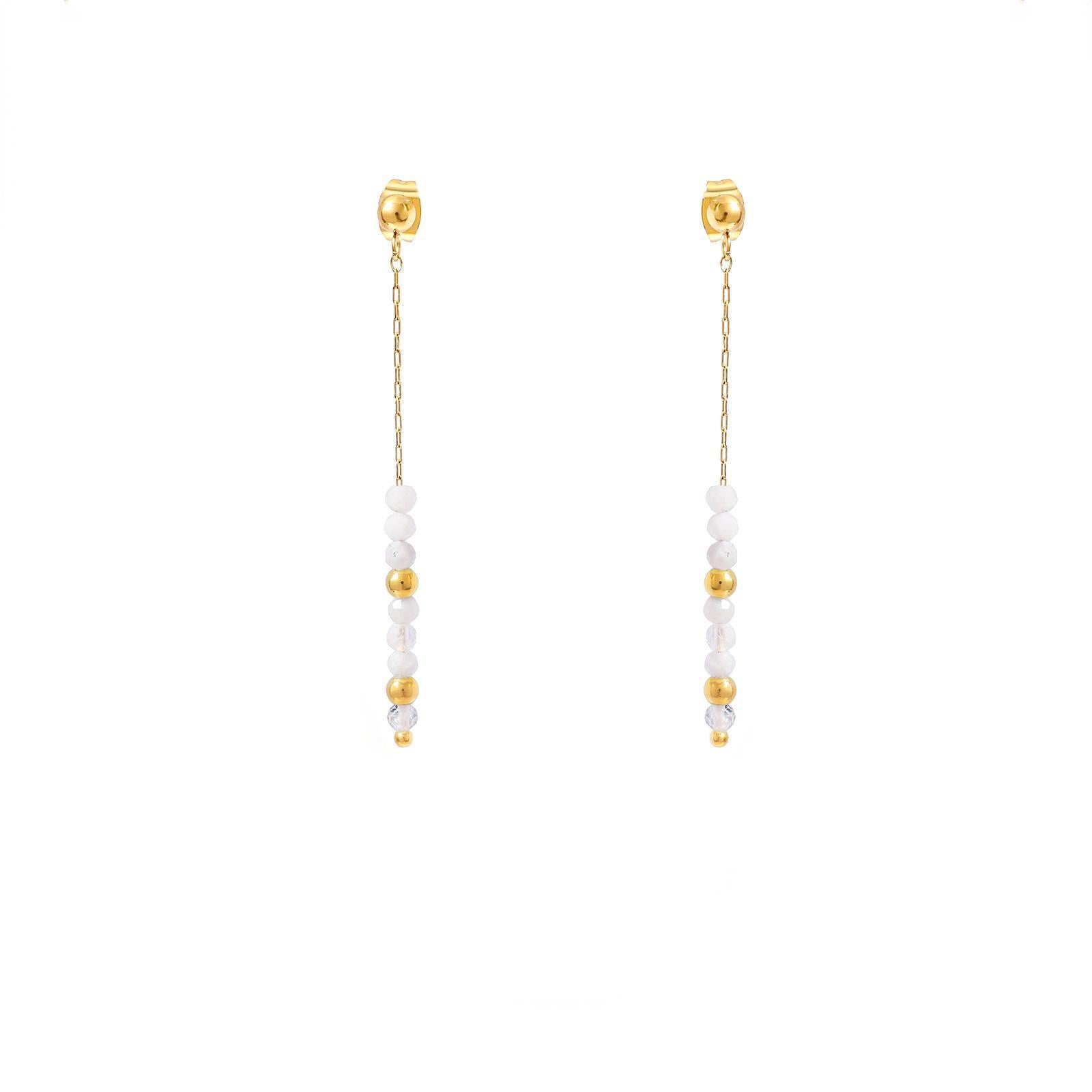 Lapis Lazuli Pink Tourmaline Moonstone Blue Apatite Amethyst Earrings in 18K gold-plated metal