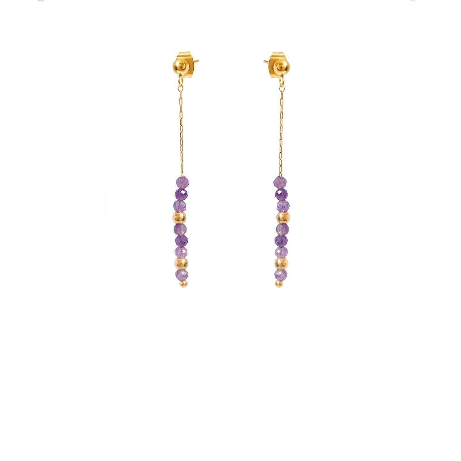 Lapis Lazuli Pink Tourmaline Moonstone Blue Apatite Amethyst Earrings in 18K gold-plated metal
