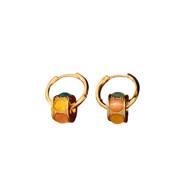 Round Cat's Eye Earrings in 14K Gold-Plated Copper