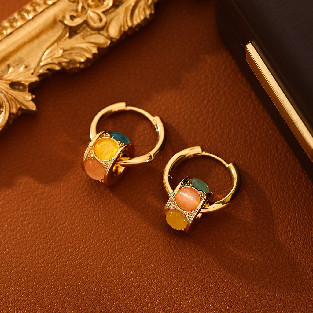 Cat's Eye 圆形 Earrings in 14K gold-plated copper