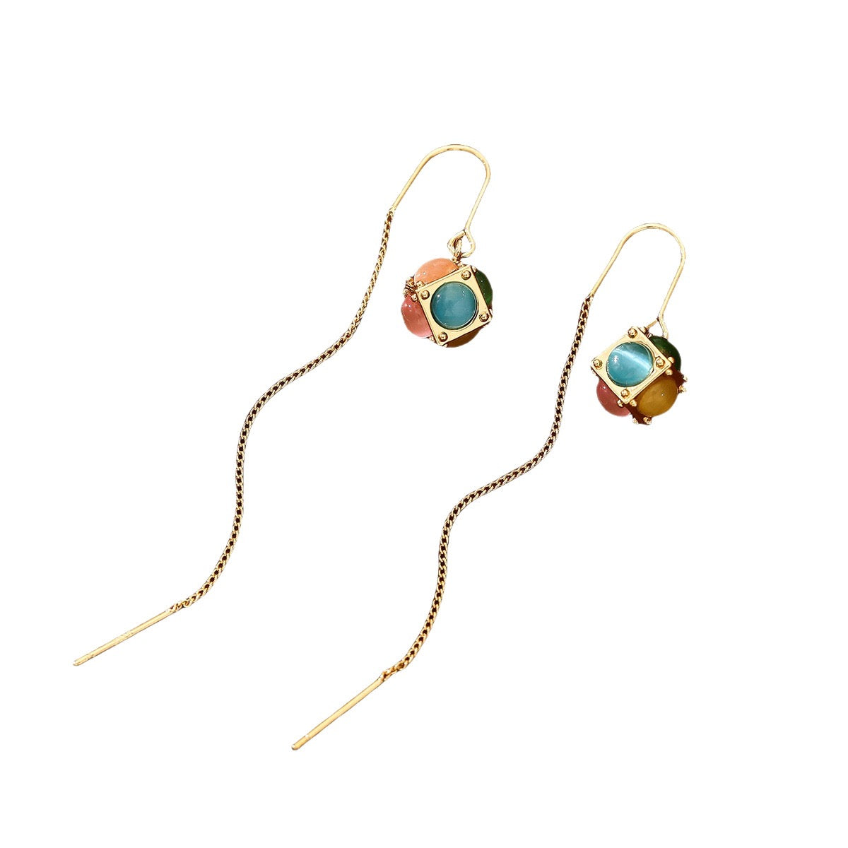 Cube Cat's Eye Earrings in 14K Gold-Plated Copper