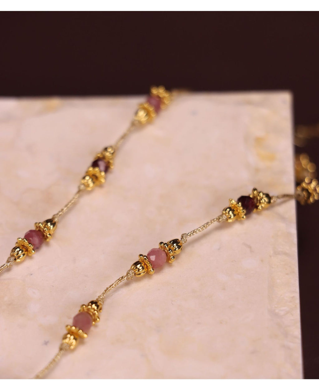 Pink Tourmaline Jewelry Set in 18K gold-plated copper