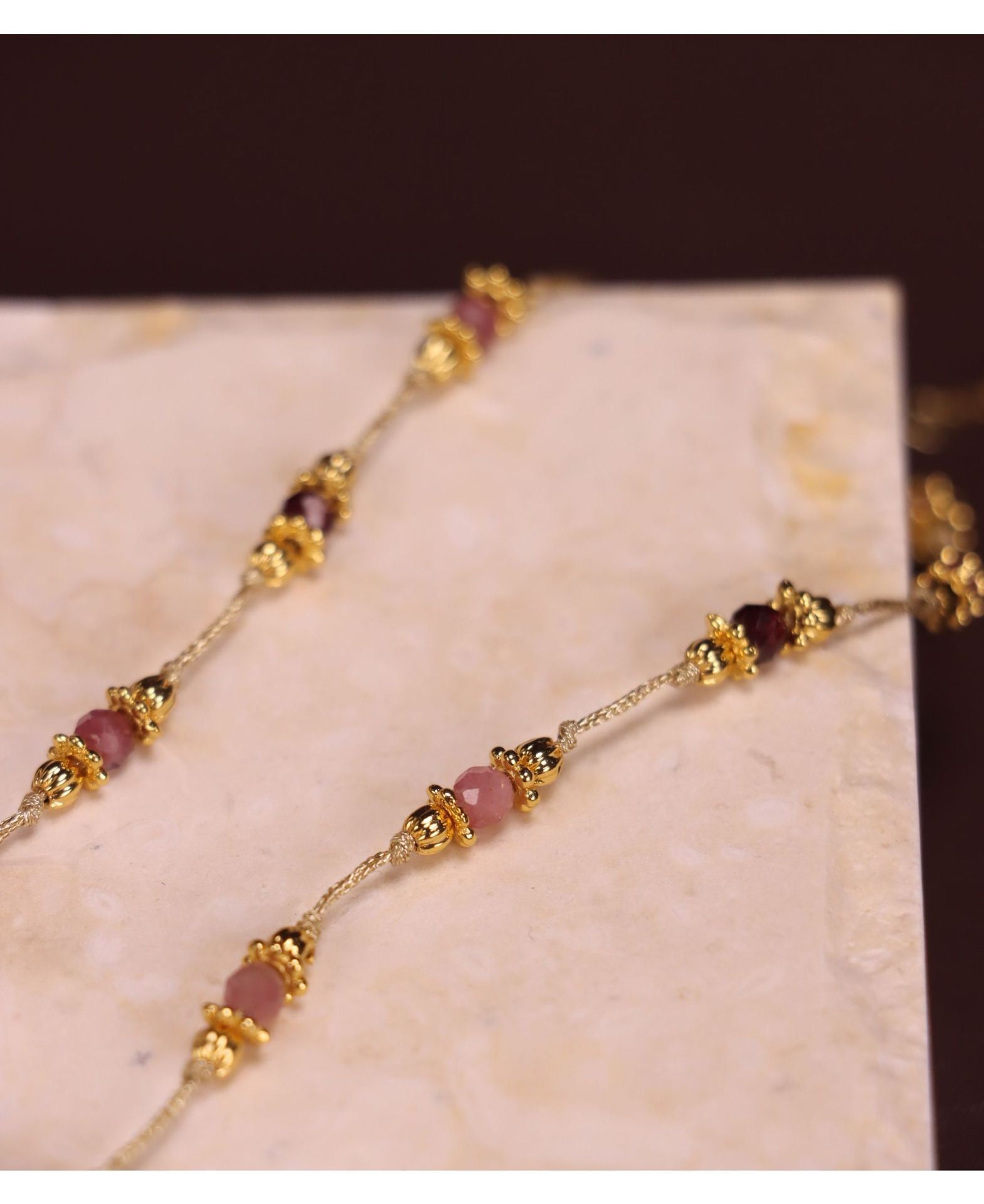 Pink Tourmaline Jewelry Set in 18K gold-plated copper