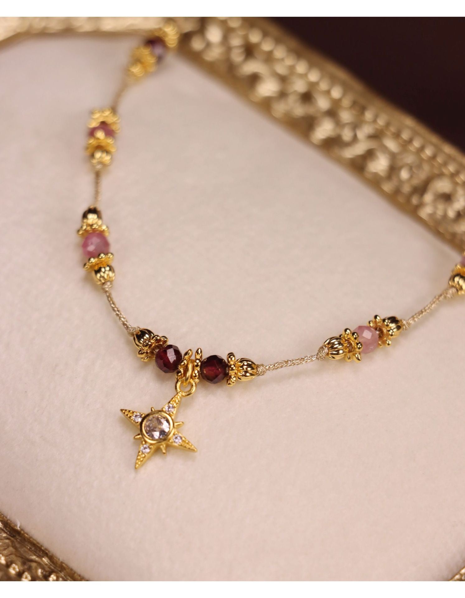 Pink Tourmaline Jewelry Set in 18K gold-plated copper