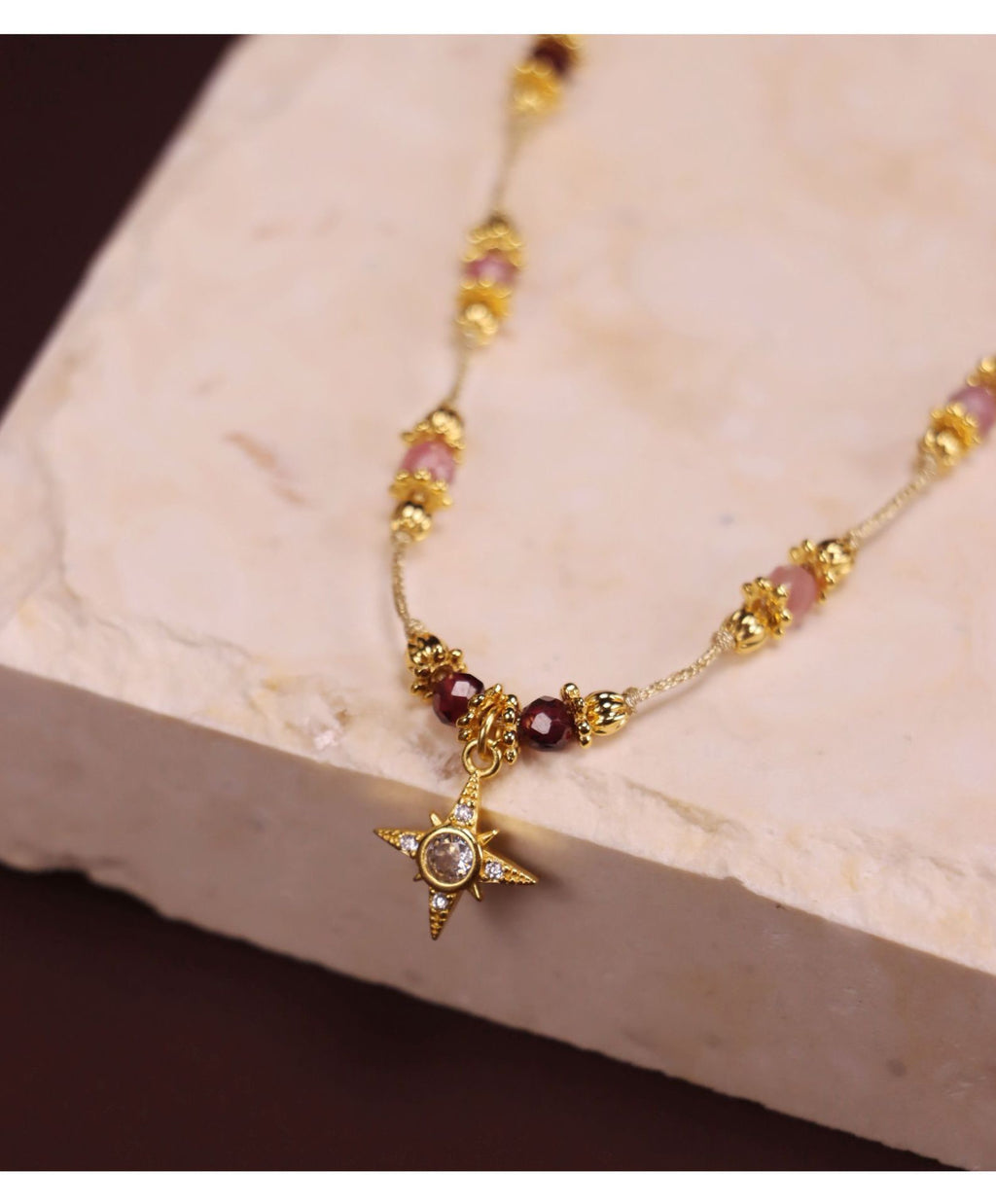 Pink Tourmaline Jewelry Set in 18K gold-plated copper