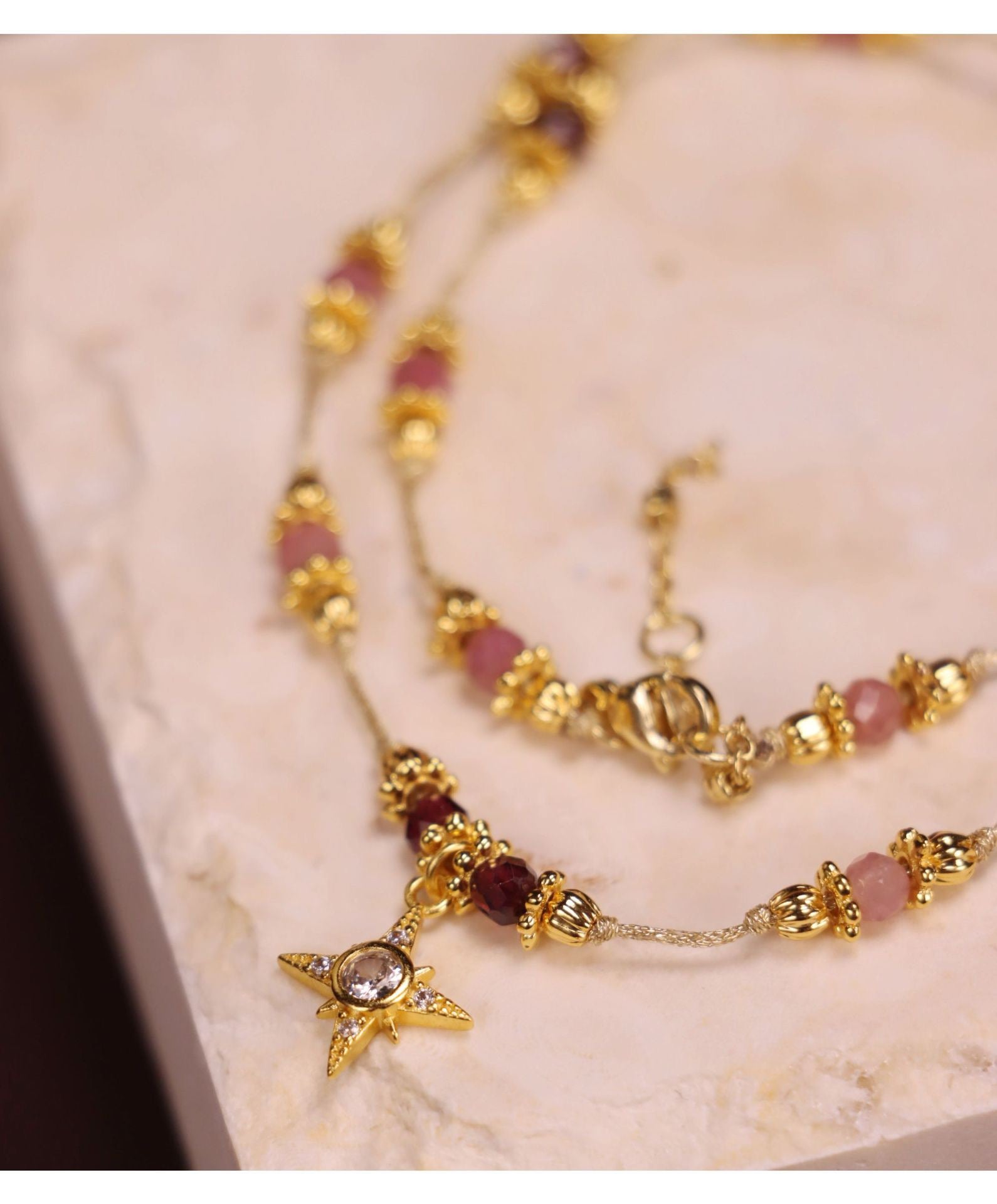 Pink Tourmaline Jewelry Set in 18K gold-plated copper