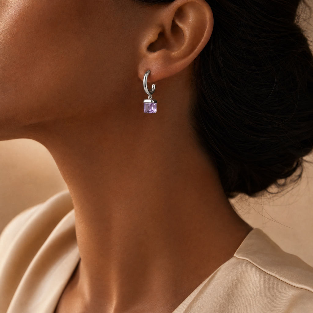 Violet Serenity - Amethyst Square Drop Earrings