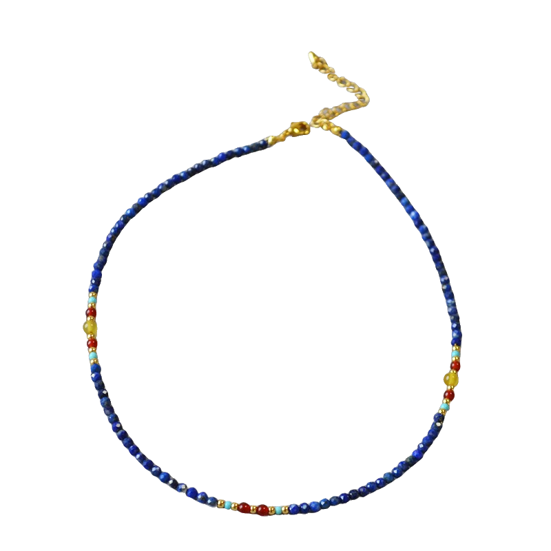 Lapis Lazuli, Carnelian & Turquoise Necklace in 18K Gold-Plated Copper