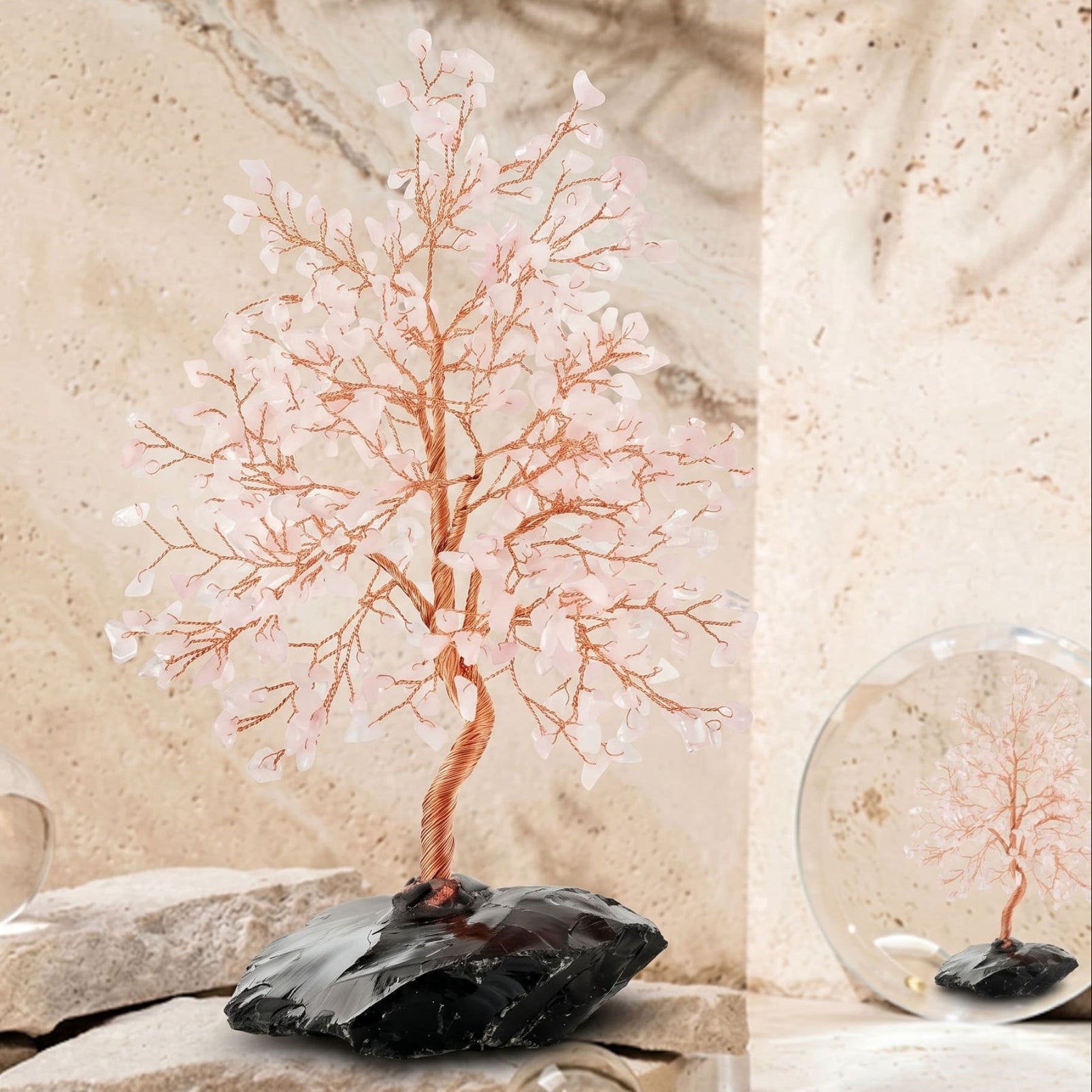 Groovy Dreamer Rose Quartz & Onyx Feng Shui Tree