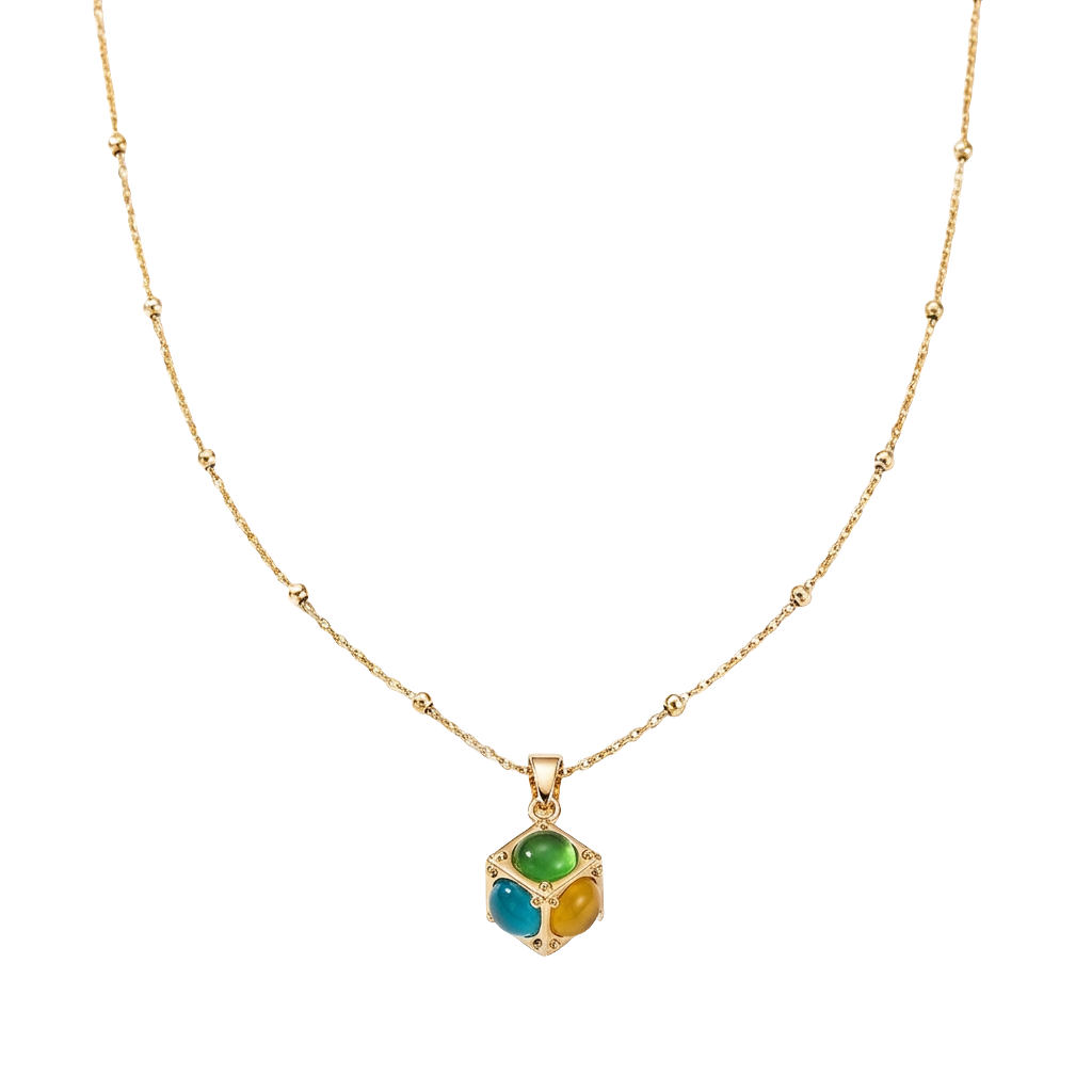Cube Cat's Eye Necklace in 14K Gold-Plated Copper