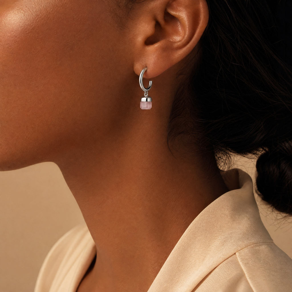 Soft Bloom - Rose Quartz Square Drop Earrings