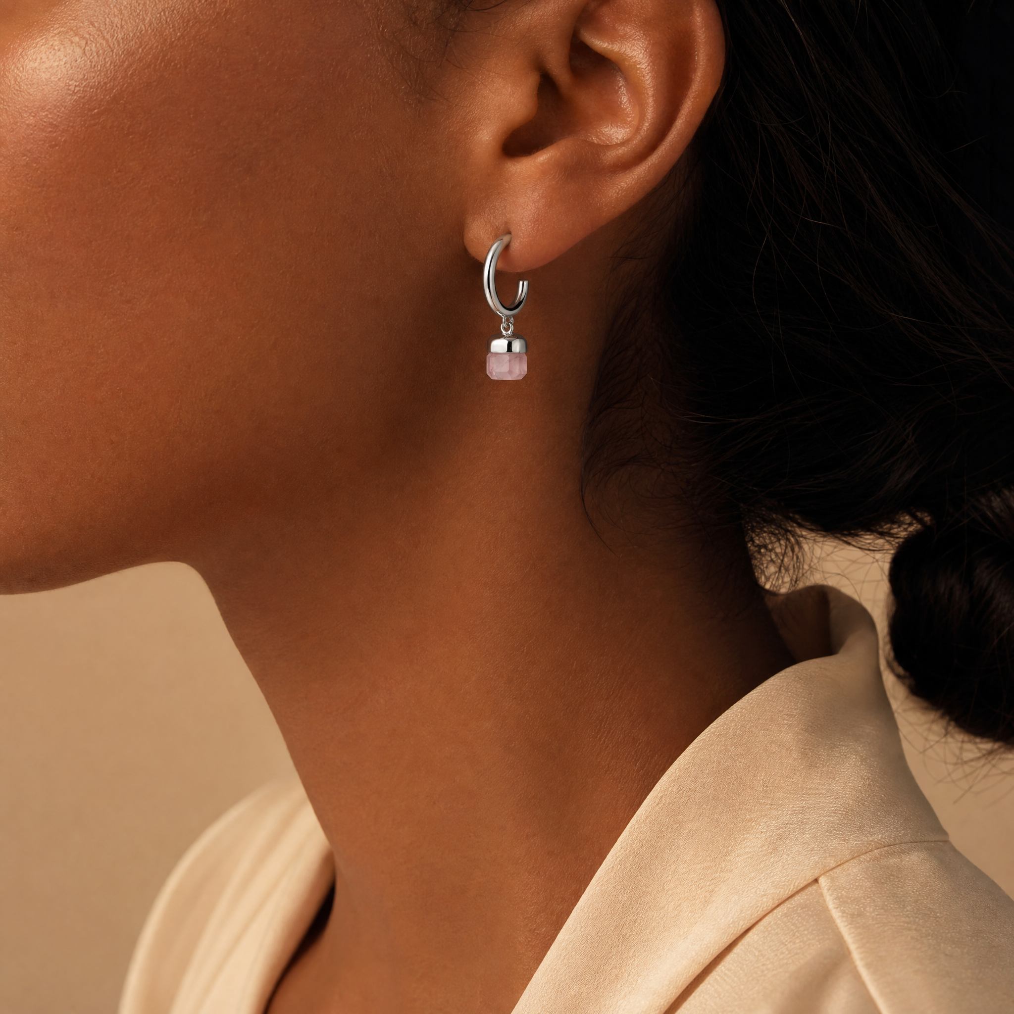 Soft Bloom - Rose Quartz Square Drop Earrings