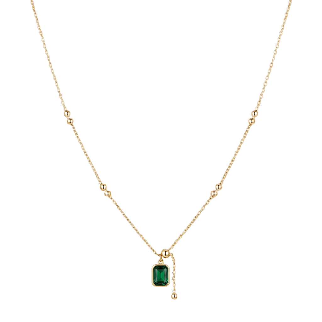 Green Chalcedony Pendant Necklace in 18K Gold-Plated Copper