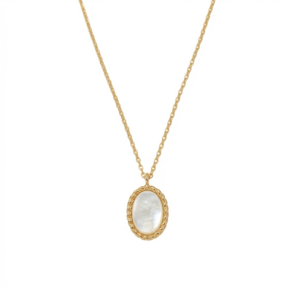 White Mother of Pearl Necklace in 18K Gold Plated Copper