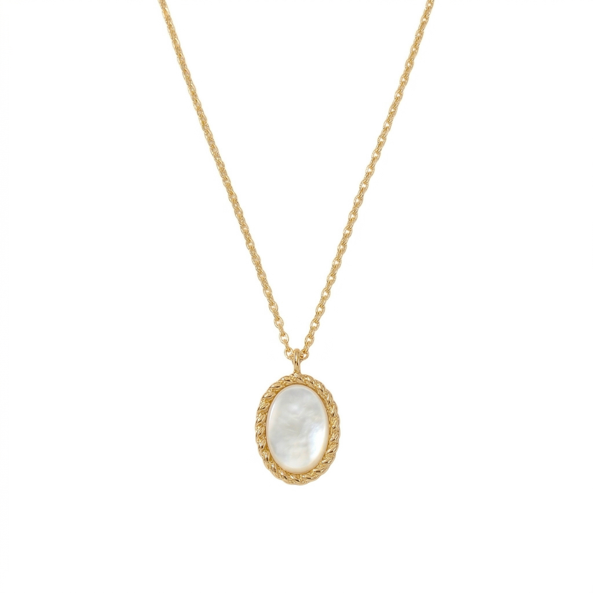White Mother of Pearl Necklace in 18K Gold Plated Copper