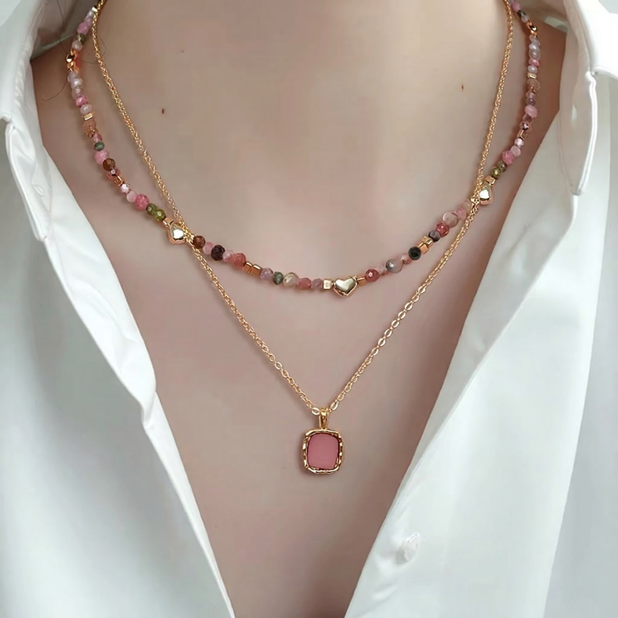 Tourmaline Jewelry Set in 18K Gold-Plated Copper