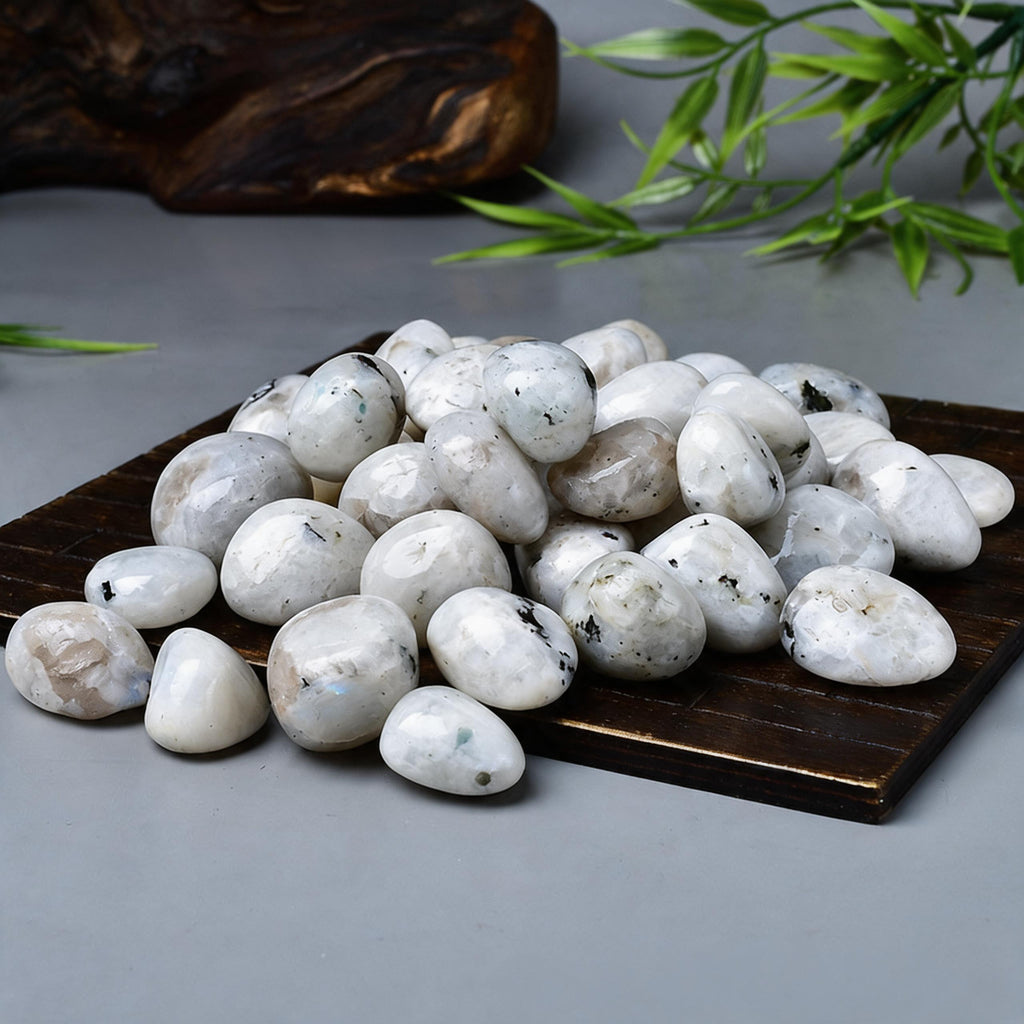 Black Spot White Moonstone Tumbled Stone 4