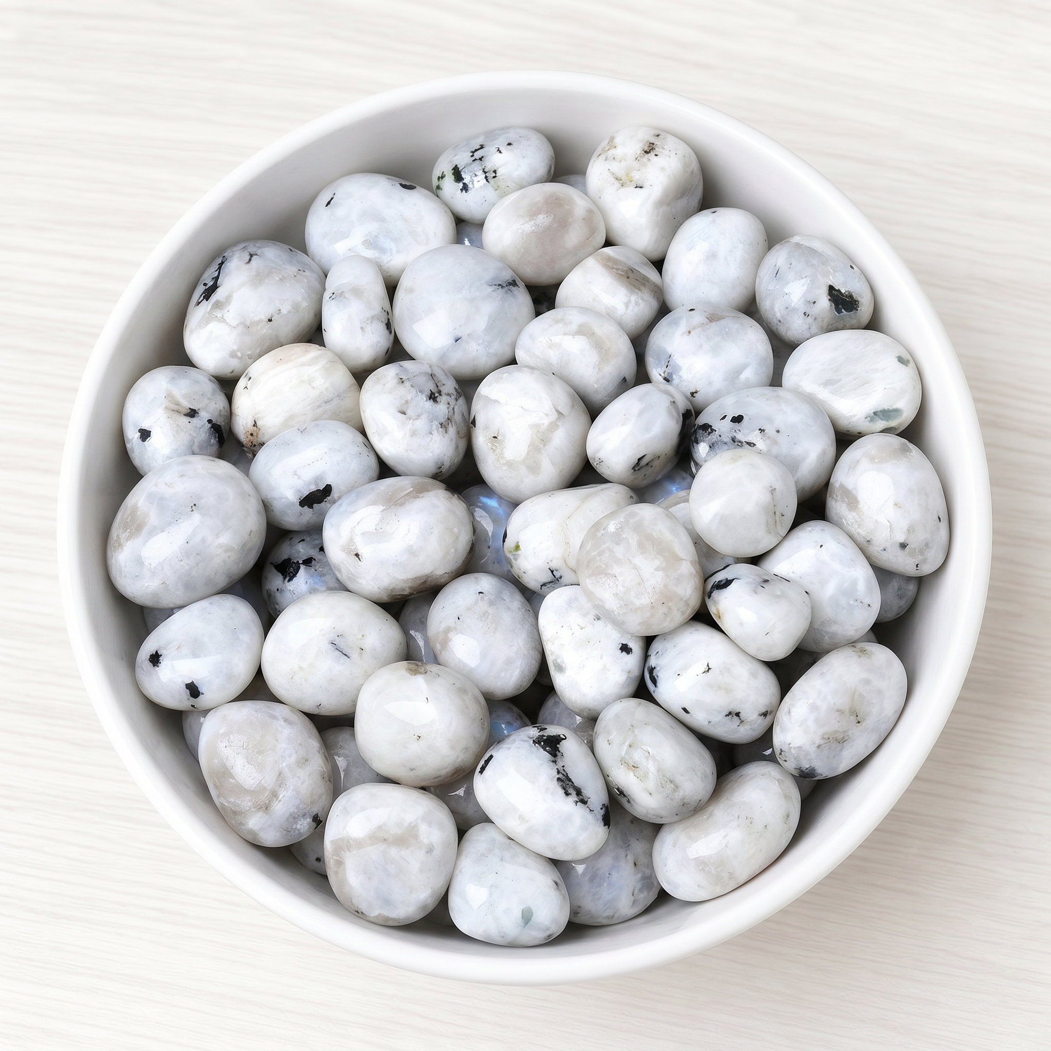 Black Spot White Moonstone Tumbled Stone