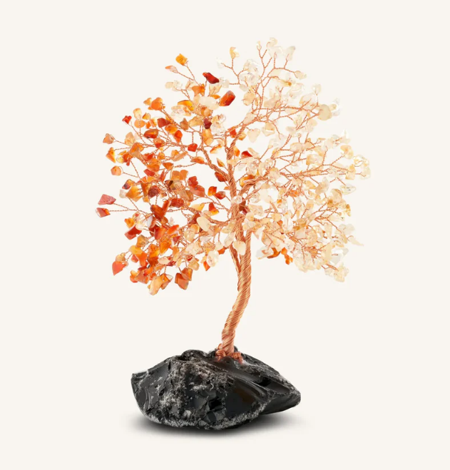 Cheerful Ambience Carnelian & Citrine Feng Shui Tree on Black Onyx crystal stone 2025