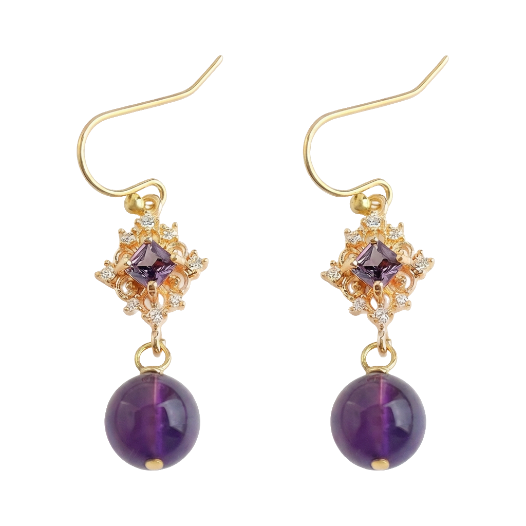 Amethyst Cubic Zirconia Earrings in 14K Gold Plated Copper
