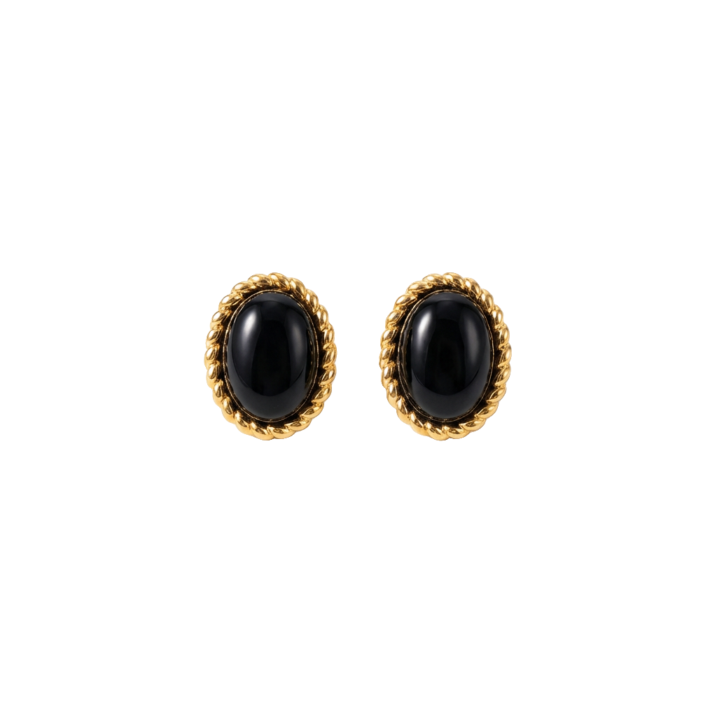 Black Onyx Earrings in 18K Gold Plated Copper