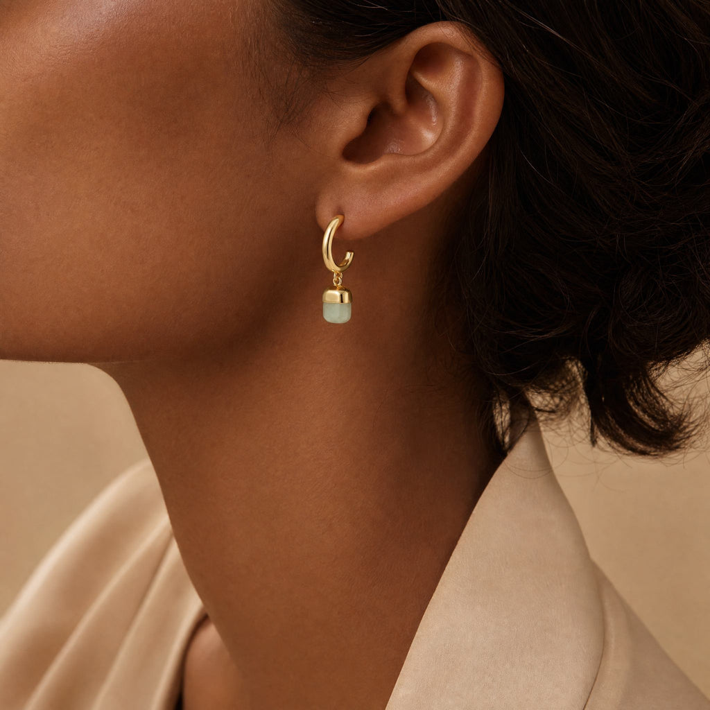 Tranquil Aura - Light Green Square Gemstone Drop Earrings