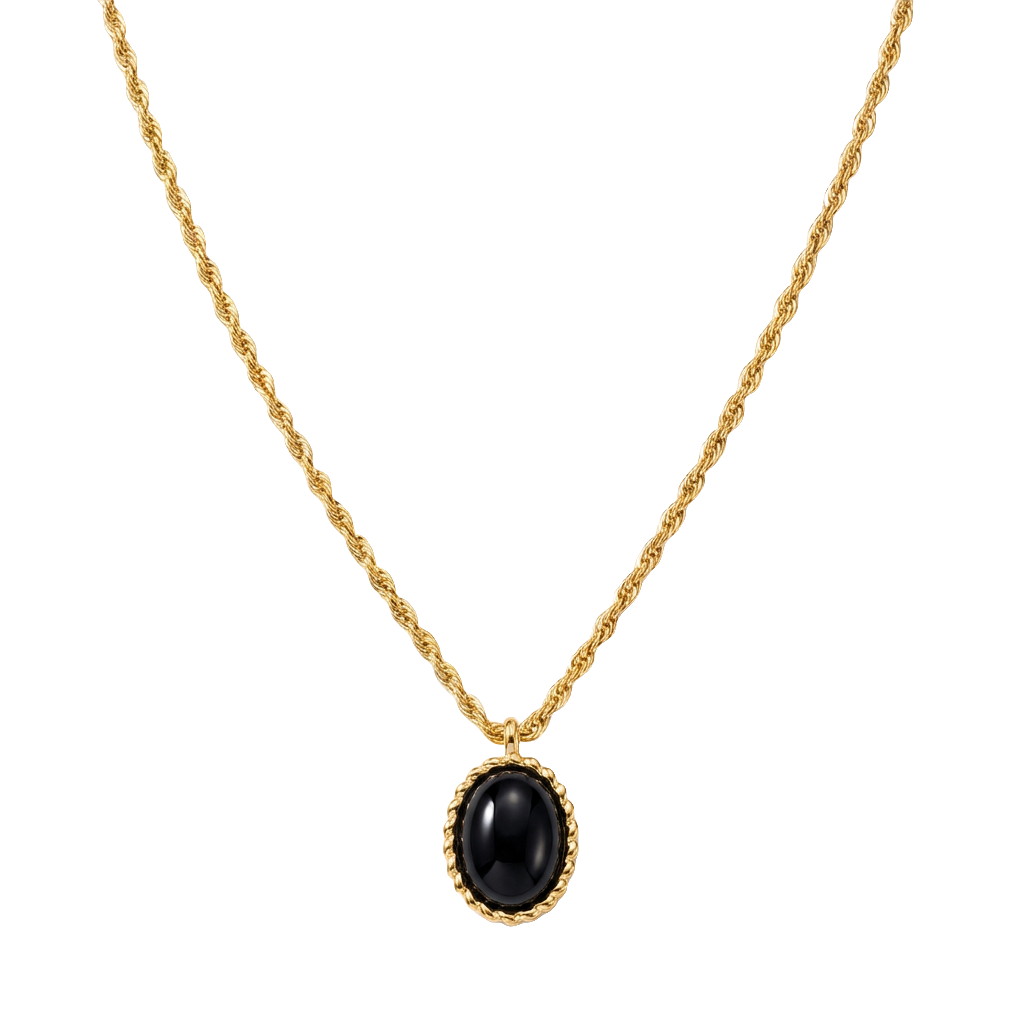Black Onyx Necklace in 18K Gold Plated Copper