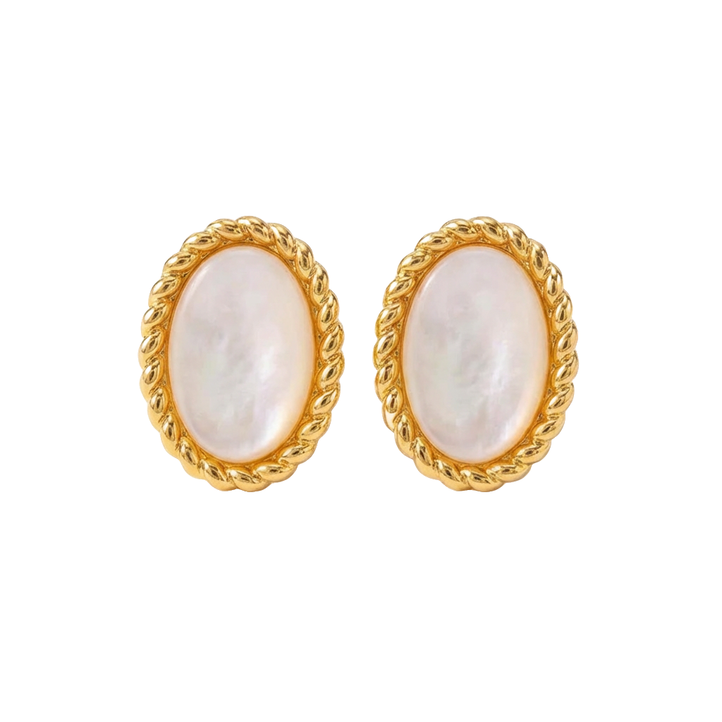 White Mother of Pearl Earrings in 18K Gold Plated Copper