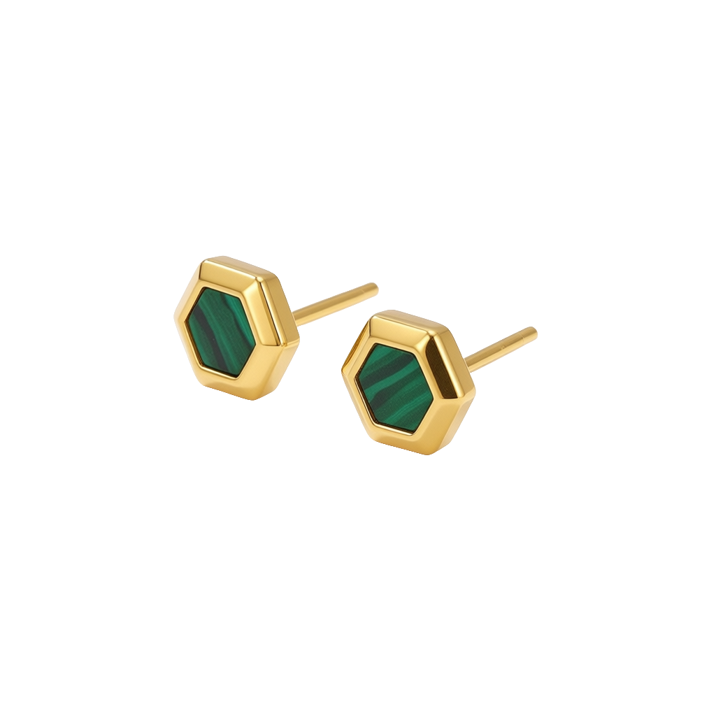 Malachite Earrings in 18K Gold Plated Copper