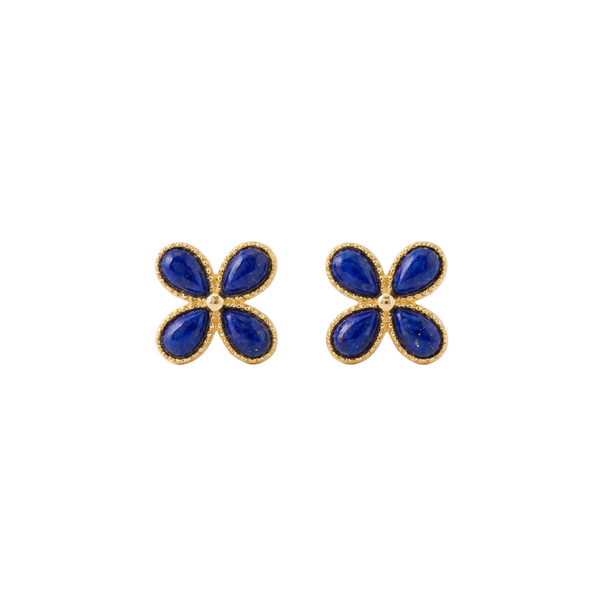 Clover Lapis Lazuli Stud Earrings in 18K Gold Vermeil on Sterling Silver