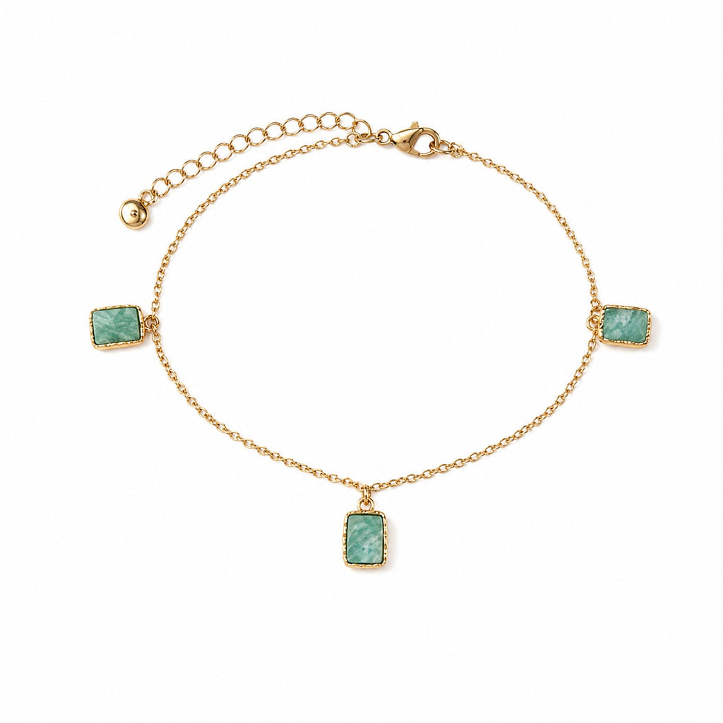 Light Green Square Gemstone Bracelet in 18K Gold Plated Copper