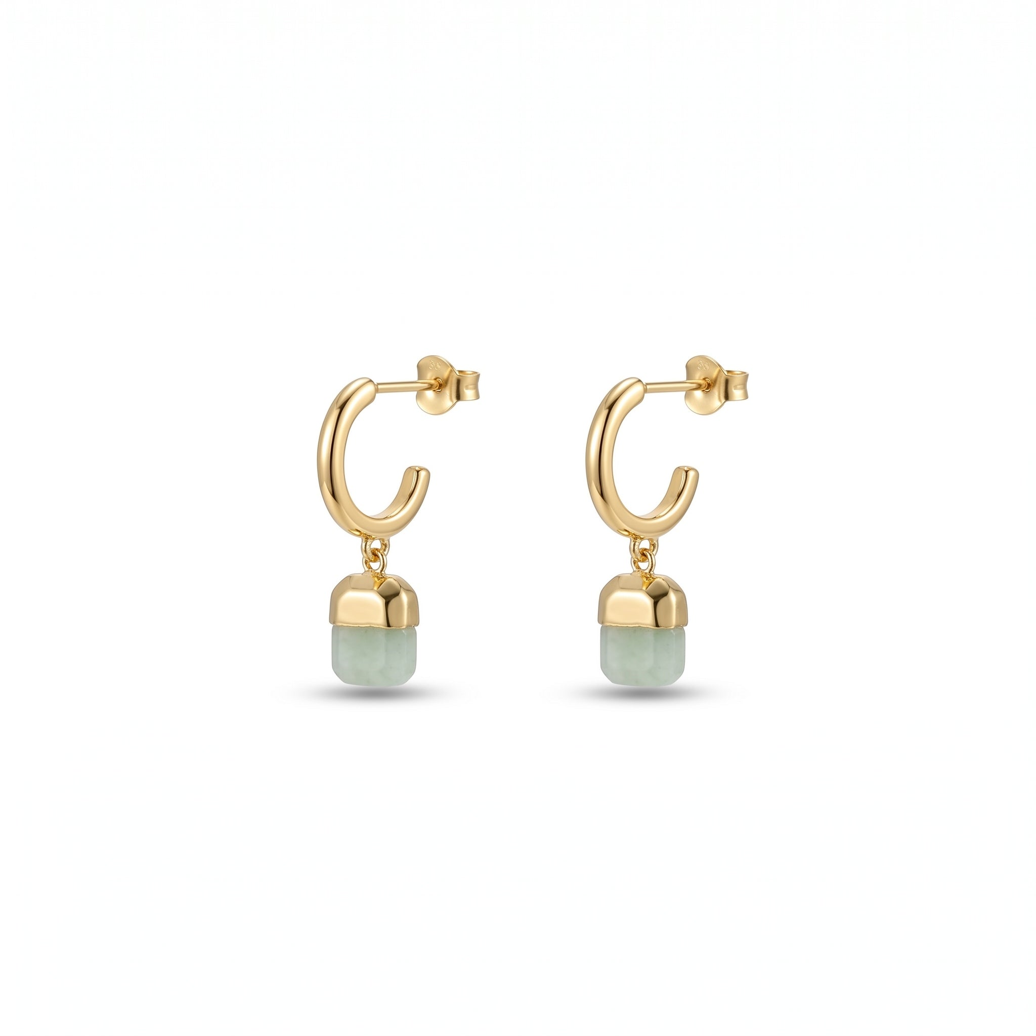 Light Green Square Gemstone Drop Hoop Earrings in 18K Gold Plated Copper
