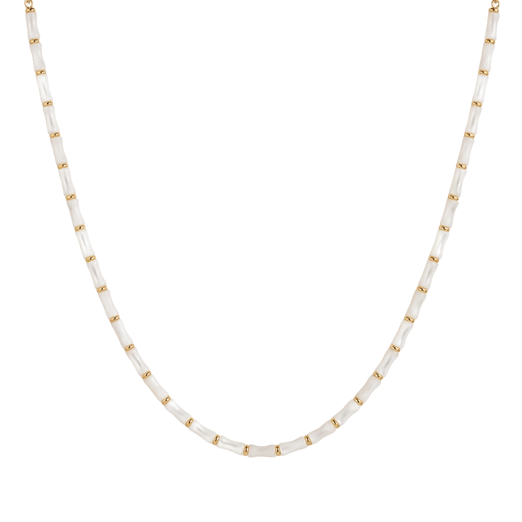 White Mother of Pearl Necklace in 18K Gold Plated Copper