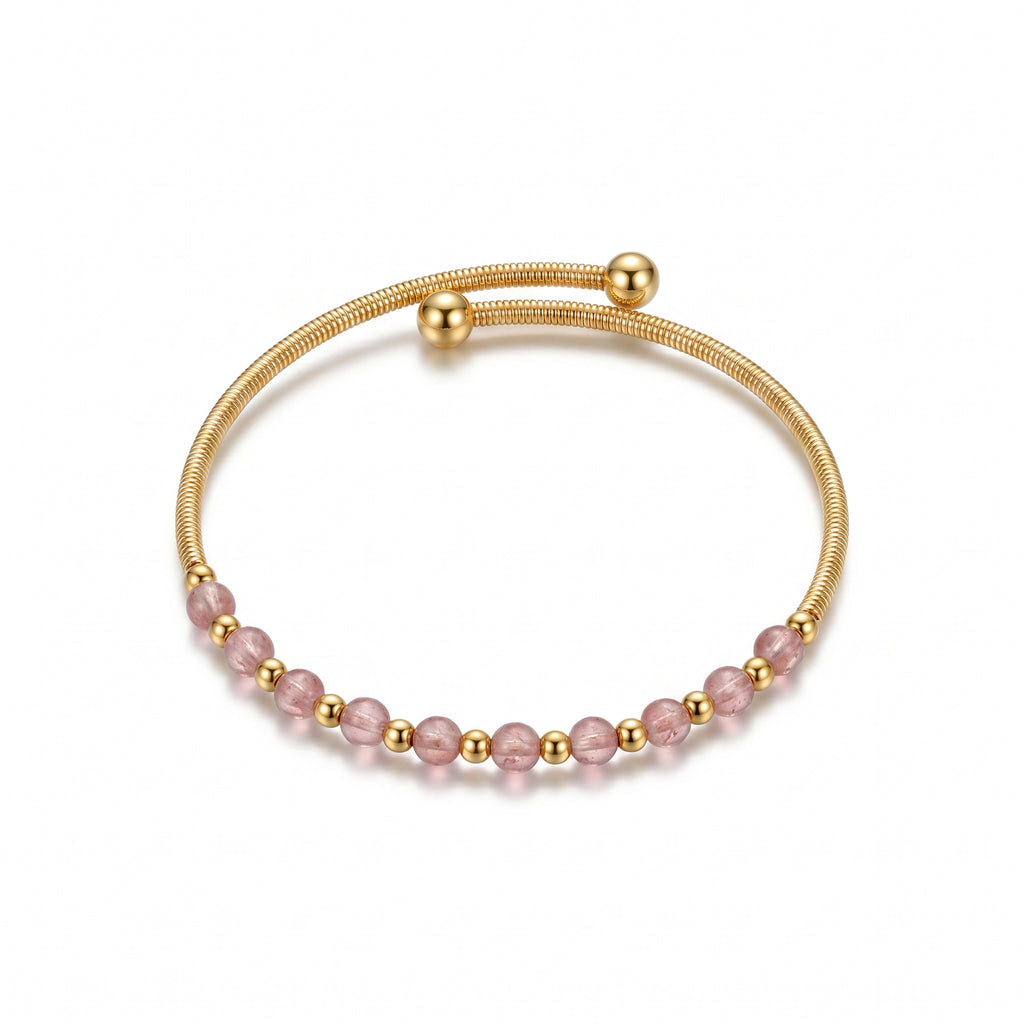 Pink Beaded Bracelet in 18K Gold Plated Copper