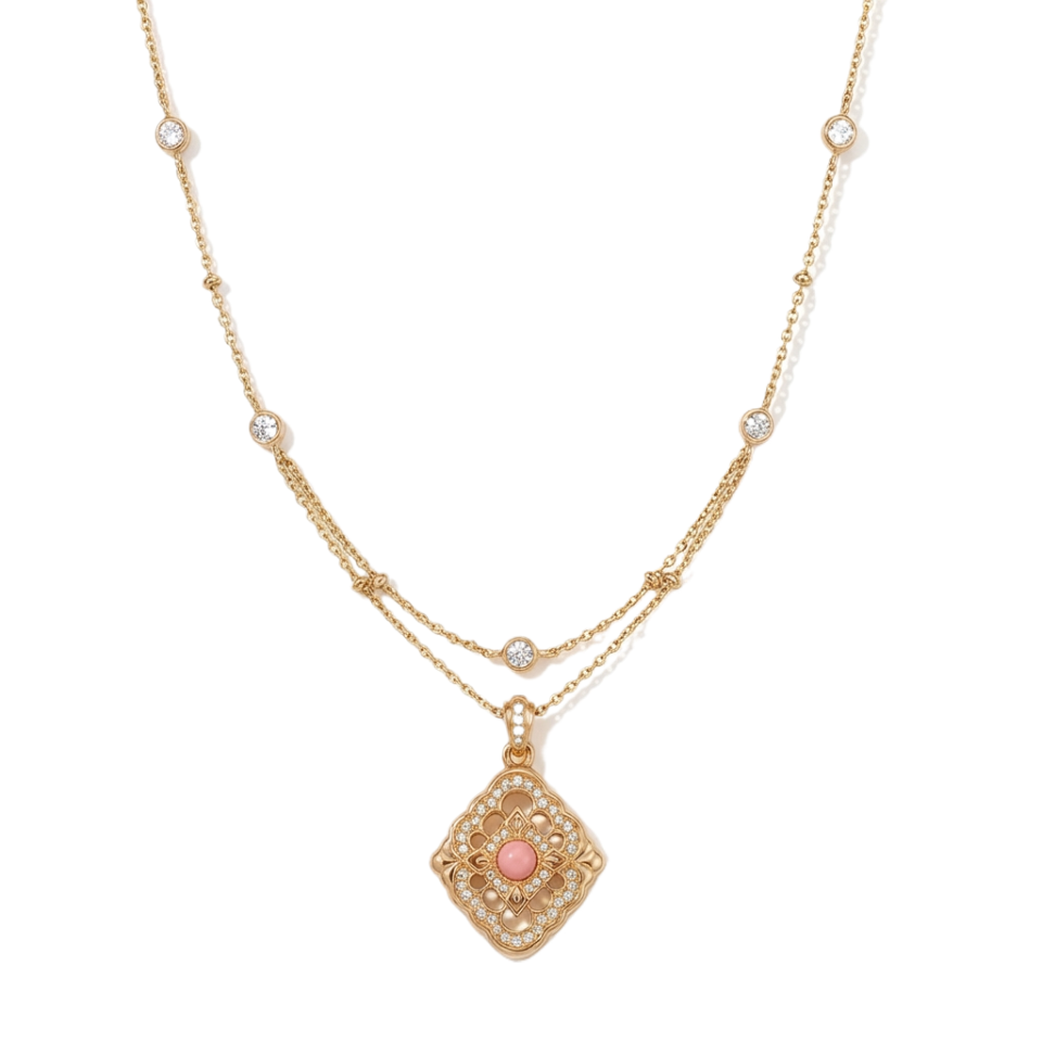 Pink Mother of Pearl Necklace in 18K Gold Plated Silver