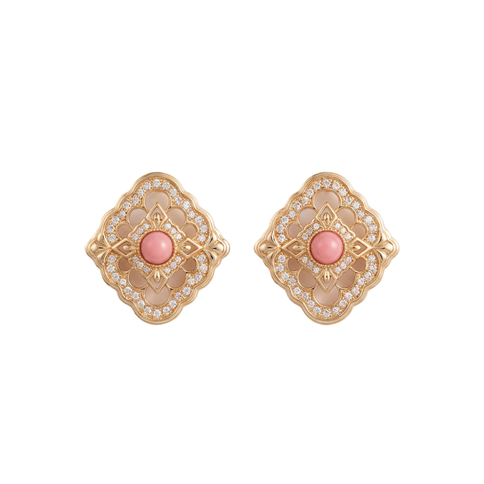 Pink Mother of Pearl Earrings in 18K Gold Plated Silver