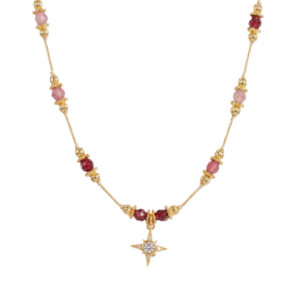 Pink Tourmaline Necklace in 18K Gold Plated Copper