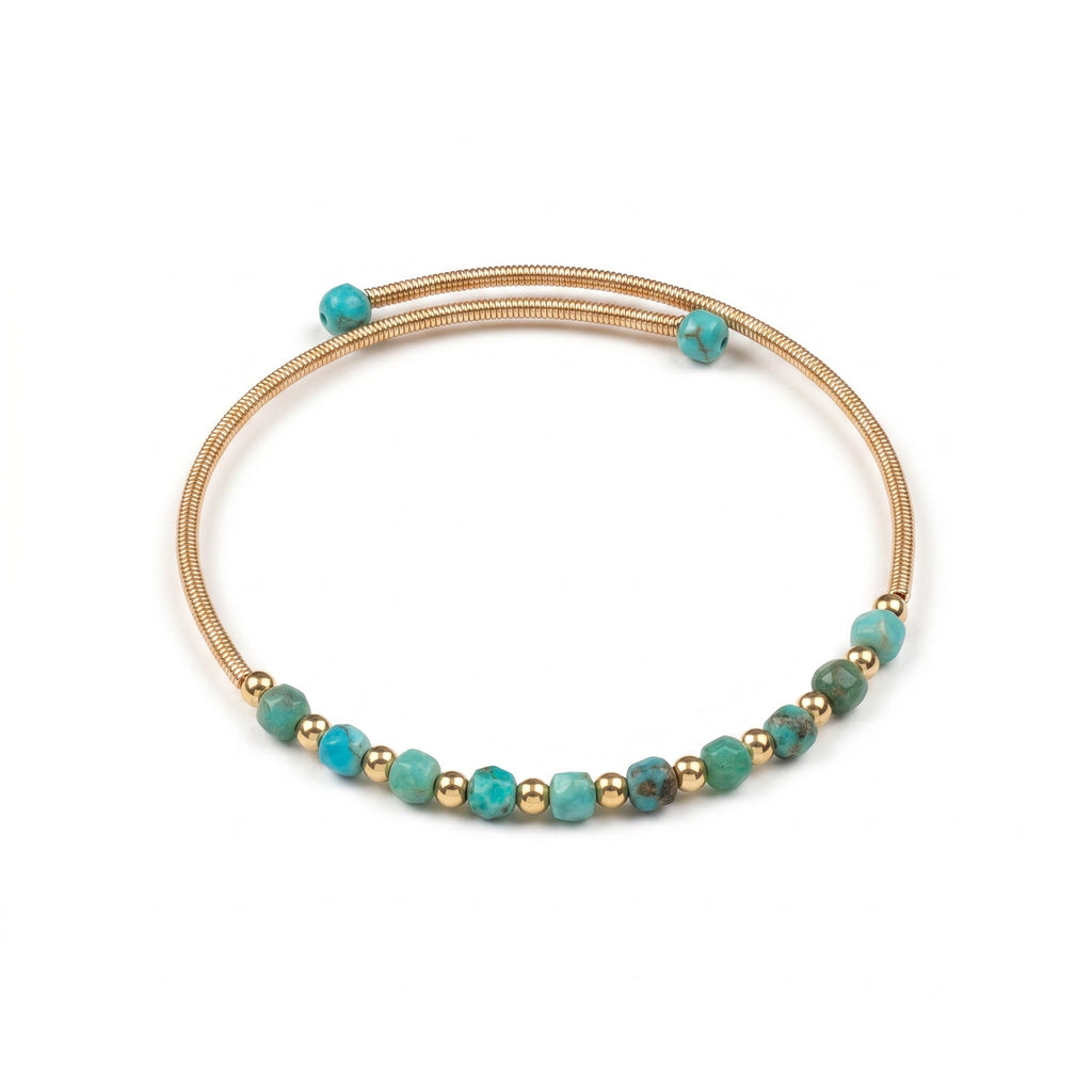 Turquoise Beaded Bracelet in 18K Gold Plated Copper