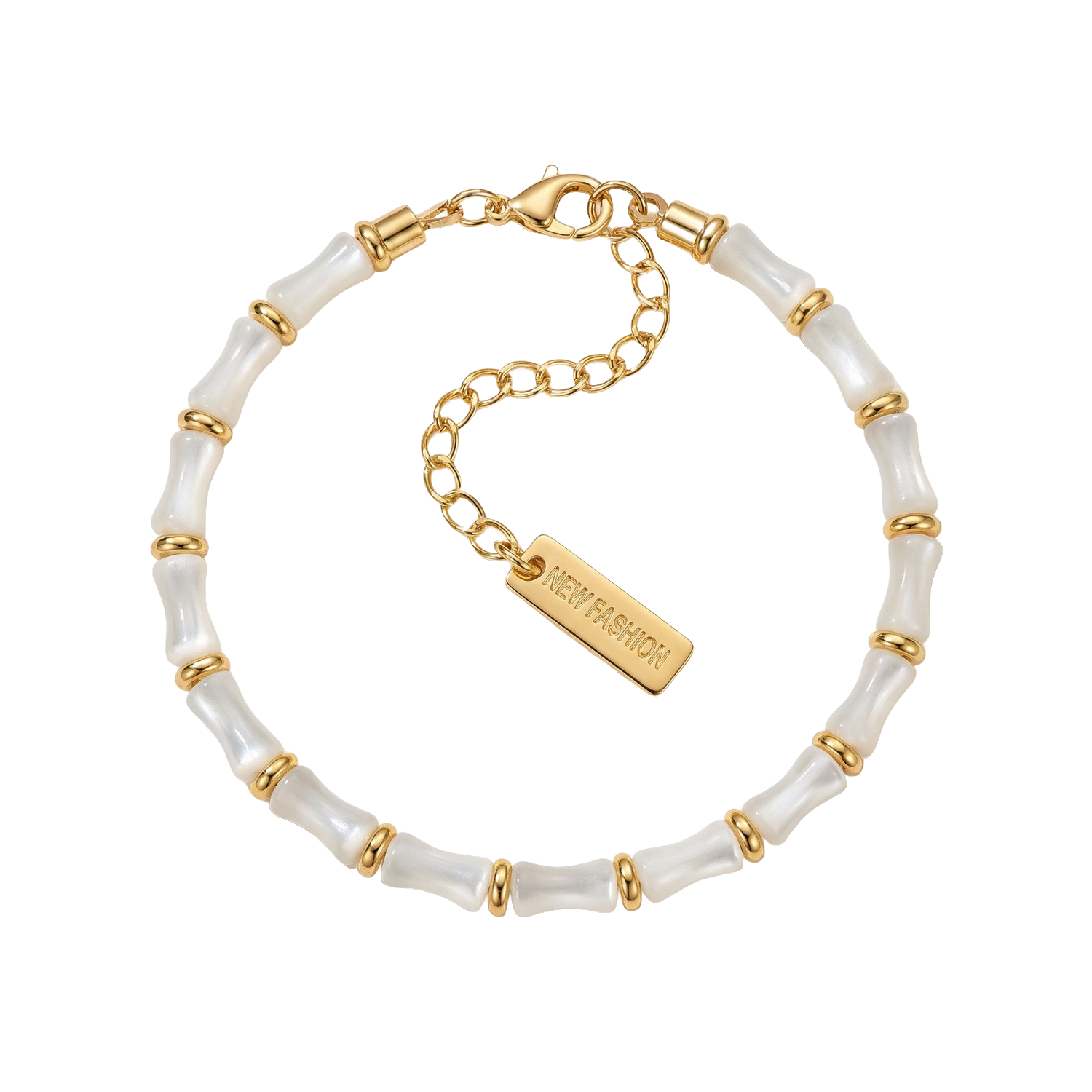 White Mother of Pearl Bracelet in 18K Gold Plated Copper