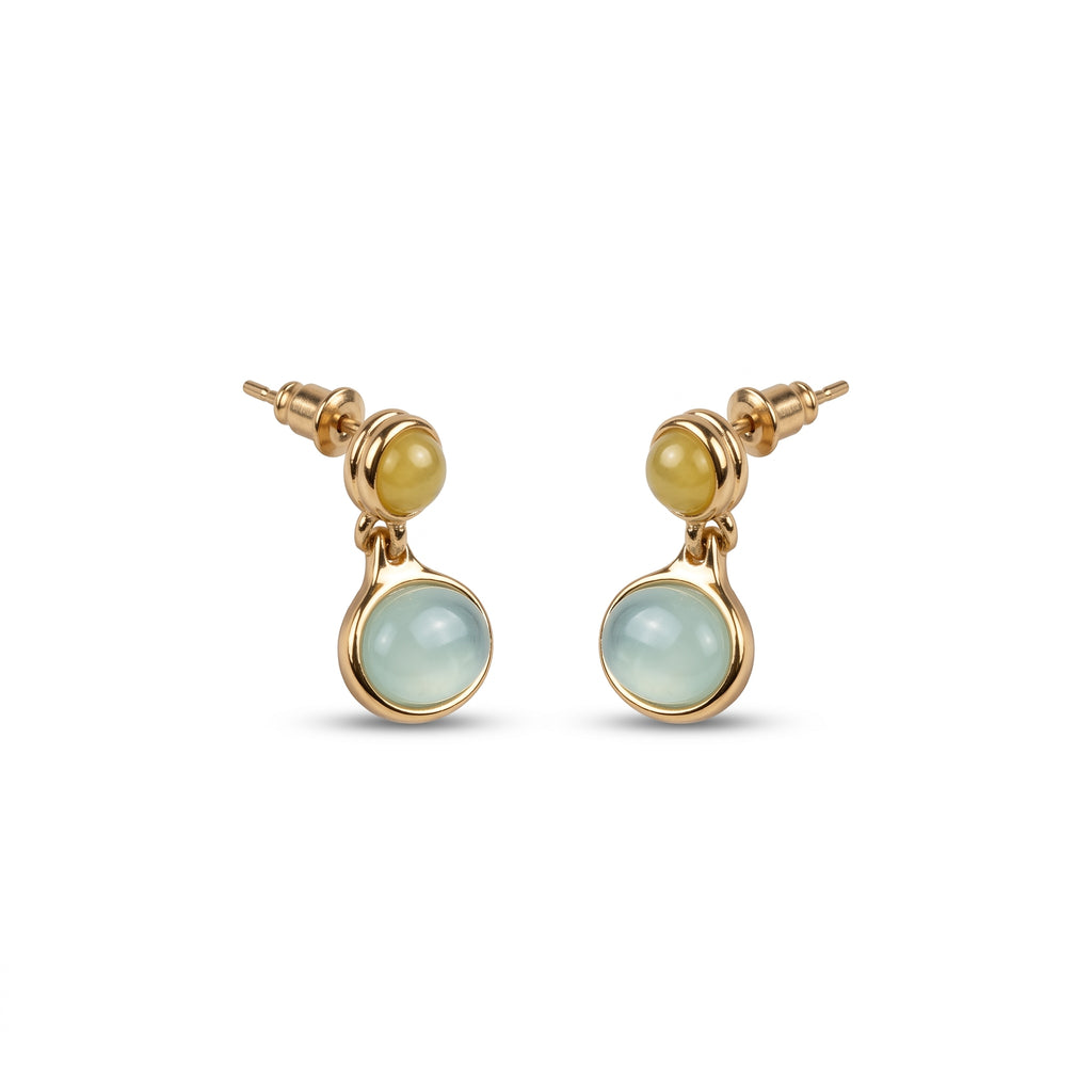 Yellow Green Two Tone Drop Earrings in 18K Gold Plated Copper