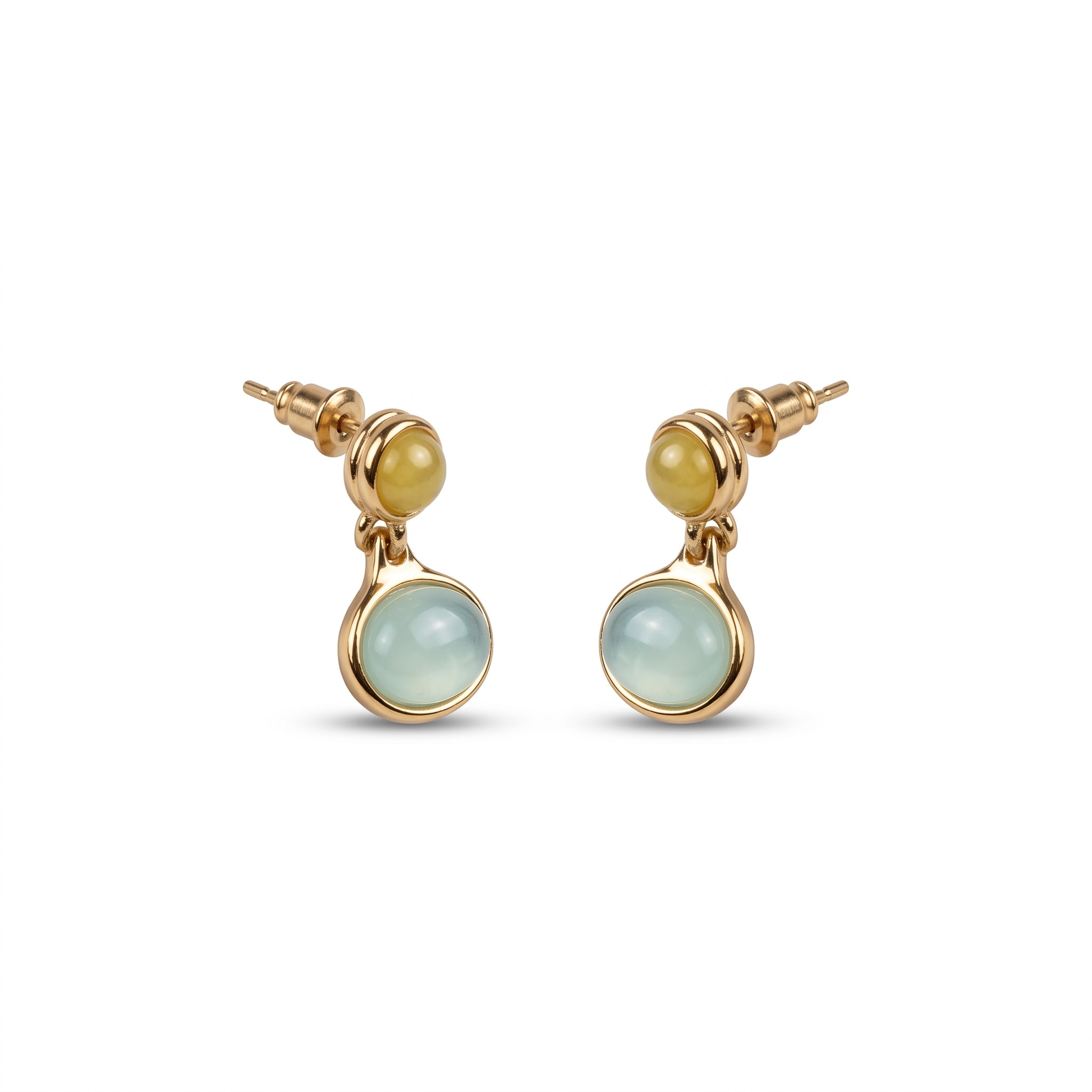 Yellow Green Two Tone Drop Earrings in 18K Gold Plated Copper